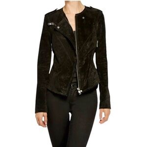 Blank NYC Black 100% Genuine Suede Leather Moto Bikercore Assymetrical Jacket XS